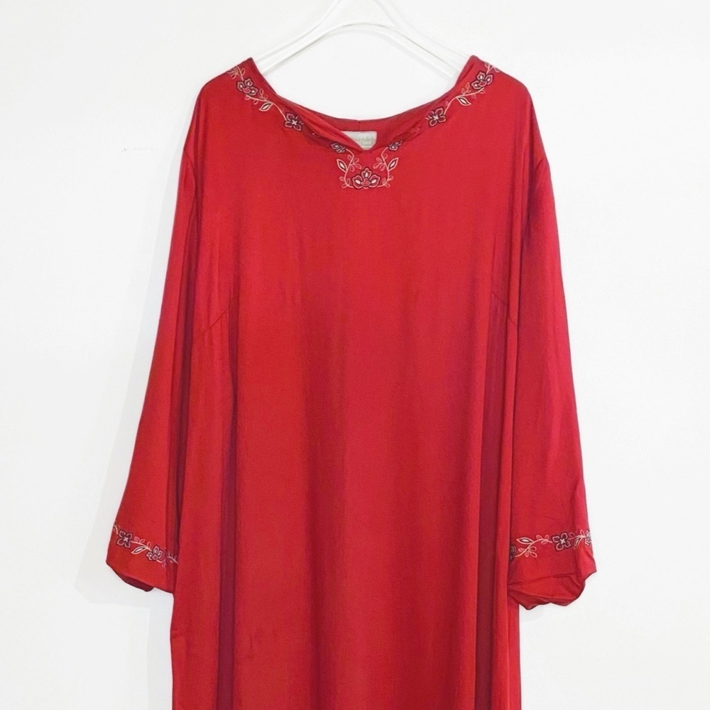 Lagenlook Full length Red embroidered Maxi Dress Coldwater Creek Womens size 3X - Picture 4 of 10